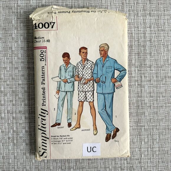 Vtg 1960's Simplicity Mens Pajamas Sewing Pattern 4007 Size M 38-40 UNCUT - Picture 1 of 2